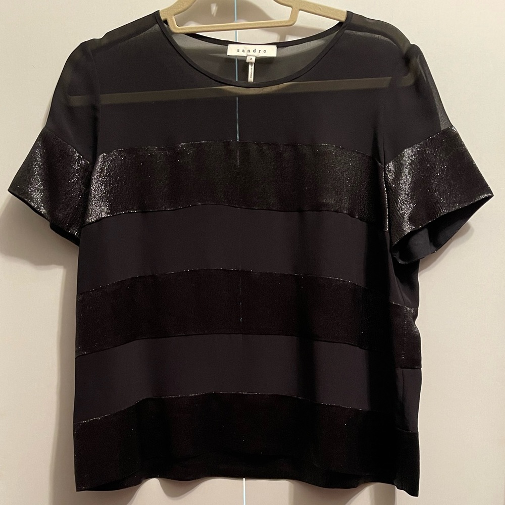 Sandro Cropped Black Blouse